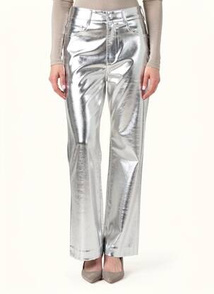 Pantalon droit taille haute taille haute argent DAPHNEA femme