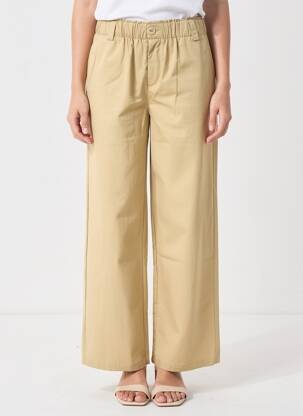 Pantalon large tissage popeline taille haute beige COLOR BLOCK femme