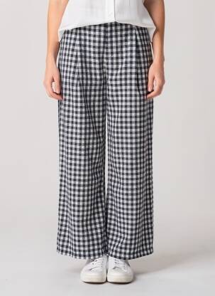 Pantalon large tissage popeline taille haute bleu FEELHOO femme
