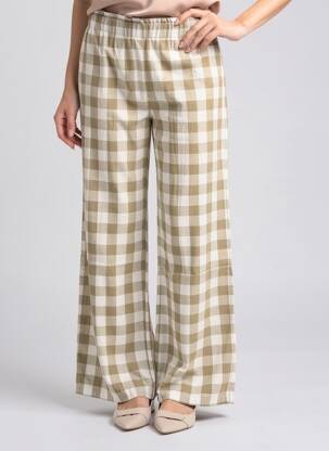 Pantalon large tissage crêpe taille normale vert MUSY MUSE femme