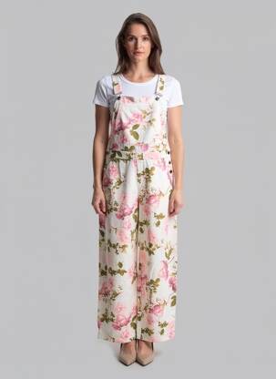 Salopette tissage denim fines bretelles beige LUMINA femme