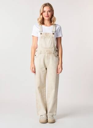 Salopette coupe droite fines bretelles beige FEELHOO femme