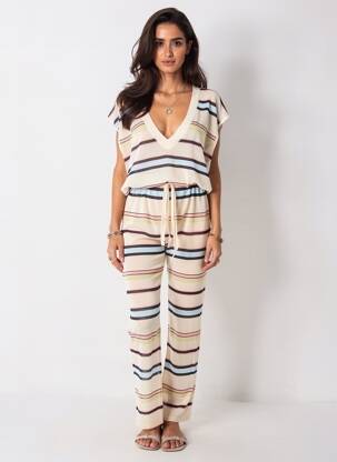 Combi-pantalon manches courtes manches courtes beige V.CODE femme