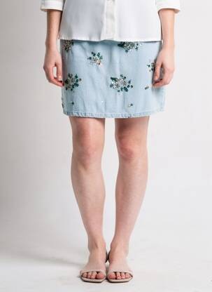 Jupe courte fermeture zippée au dos bleu DAPHNEA femme