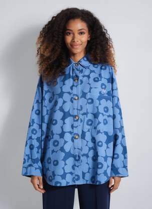 Chemisier imprimé fleurs manches longues bleu EMI-JO femme