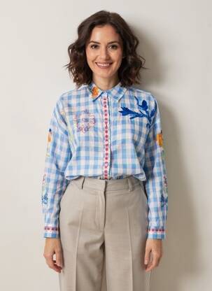 Chemisier tissage popeline manches longues bleu LUMINE femme