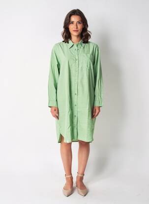 Robe courte manches longues manches longues vert GRAINE femme