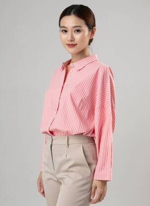 Chemisier tissage popeline manches longues rouge ICJHI femme