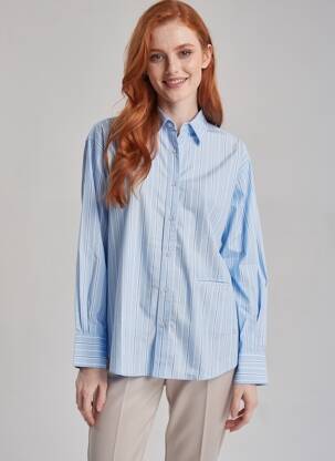Chemisier coupe droite manches longues bleu LEON & HARPER femme