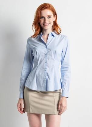 Chemisier coupe cintrée manches longues bleu ICHI femme