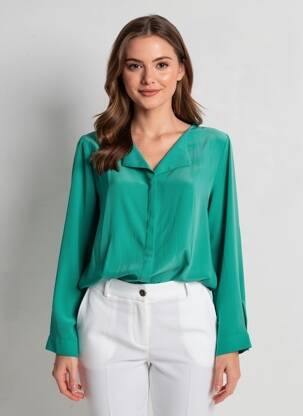 Chemisier tissage crêpe manches longues vert VILA femme