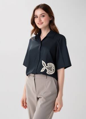 Chemisier coupe droite manches courtes bleu THINKING MU femme