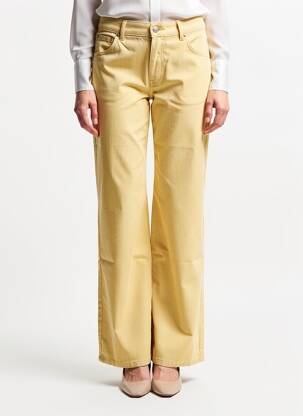 Pantalon large fermeture zippée sous rabat boutonné taille normale jaune THINKING MU femme