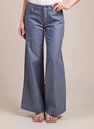 Pantalon large fermeture zippée sous rabat boutonné taille normale bleu THINKING MU femme