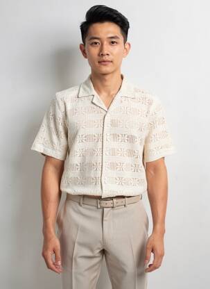 Chemise manches courtes col tailleur beige DSTREZZED homme