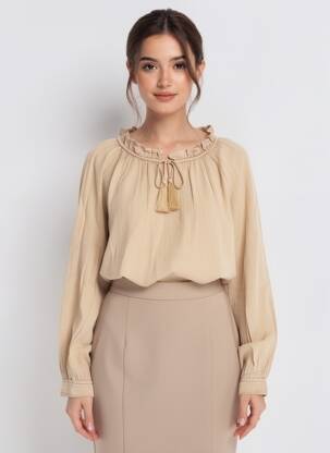 Blouse poignets boutonnés avec fente manches longues beige LA PETITE ETOILE femme