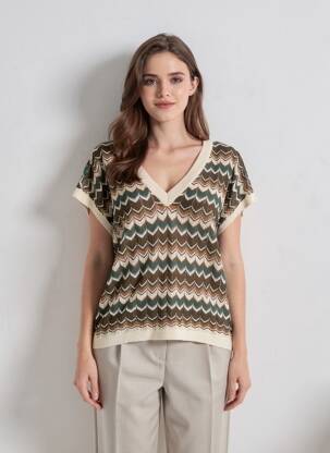 Pull col v manches courtes beige VILA femme