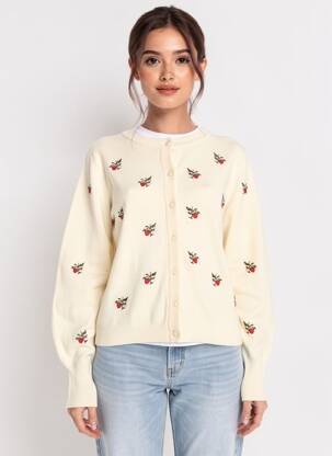 Gilet manches longues col rond beige OBJECT femme