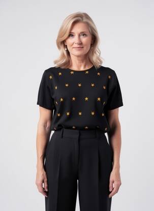 Pull coupe cintrée manches courtes noir DIVAS femme