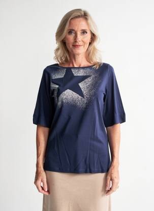 T-shirt sérigraphie manches courtes bleu MARBLE femme