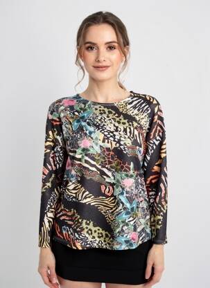 Pull coupe cintrée manches longues noir COULEURS DU TEMPS femme