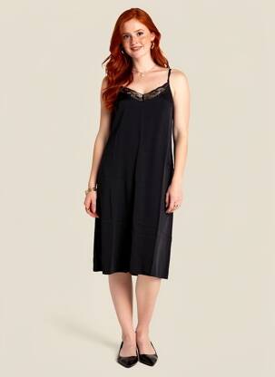 Robe mi-longue coupe fluide manches longues noir MOONY MOOD femme
