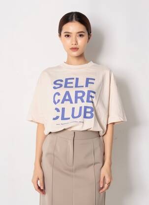 T-shirt sérigraphie manches courtes beige H&M femme