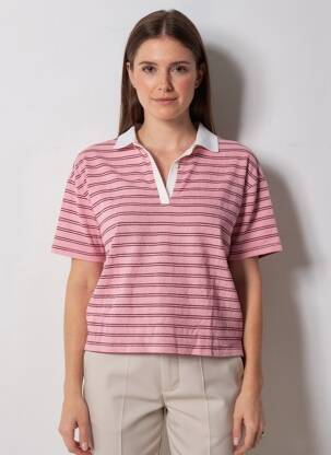 Polo coupe droite manches courtes rose KIABI femme