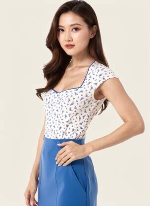 T-shirt col v manches courtes bleu DIVIDED H&M femme