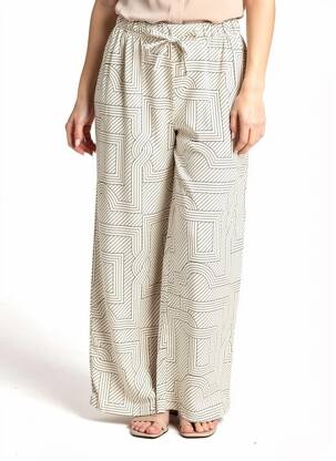 Pantalon large fermeture zippée sous rabat boutonné taille normale beige H&M femme