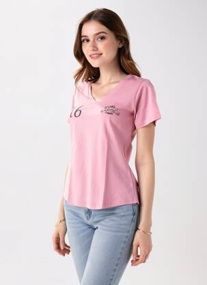 T-shirt col v manches courtes rose COMPTOIR DU RUGBY femme