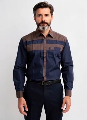 Chemise manches longues poches bleu QUINZE & TREIZE homme