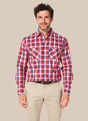 Chemise manches longues poches rouge QUINZE & TREIZE homme