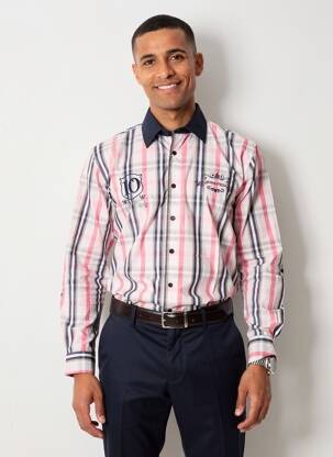 Chemise manches longues imprimé écossais rose QUINZE & TREIZE homme