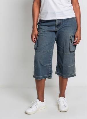 Bermuda coupe droite taille normale bleu QUINZE & TREIZE femme