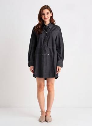 Robe courte manches longues manches longues noir SUNCOO femme