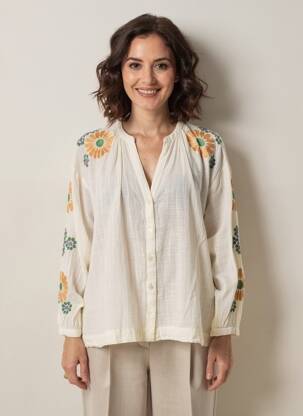Chemisier tissage crêpe manches longues beige STELLA FOREST femme