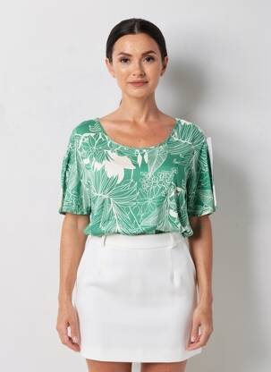 Blouse imprimé fleurs manches courtes vert KOCCA femme