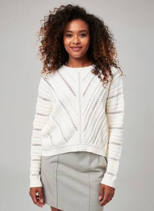 Pull maille ajourée manches longues beige SUNCOO femme