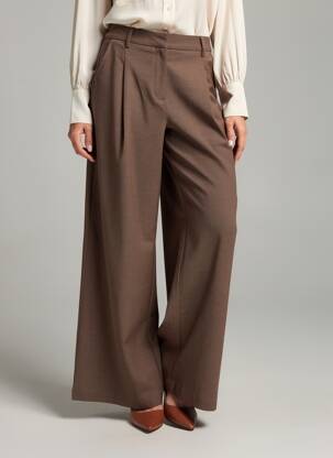 Pantalon large taille à pinces taille haute marron SUNCOO femme