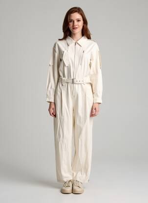 Combi-pantalon col chemisier manches longues beige SUNCOO femme