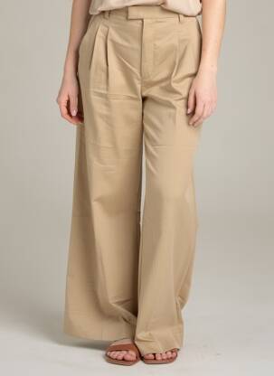 Pantalon large tissage popeline taille haute marron ZARA femme