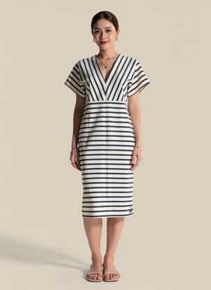 Robe mi-longue manches courtes manches courtes bleu SAINT JAMES femme