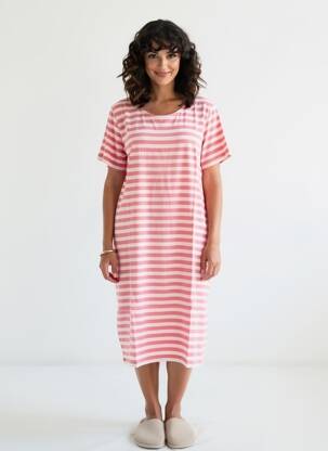 Chemise de nuit imprimé rayures rouge ARMOR LUX femme