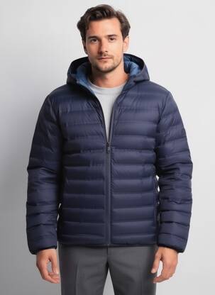 Doudoune manches longues a capuche bleu BERMUDES homme