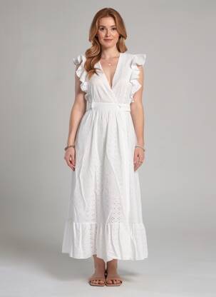 Robe longue manches courtes manches courtes blanc MAJORELLE femme
