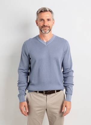 Pull col v manches longues bleu DEVRED homme
