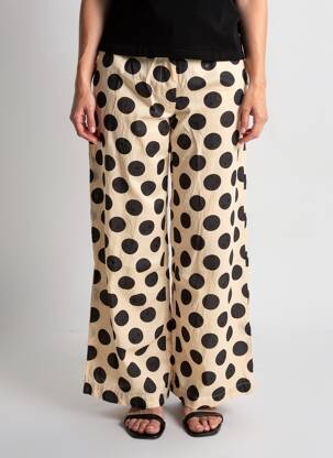 Pantalon large tissage crêpe taille haute beige ZARA femme