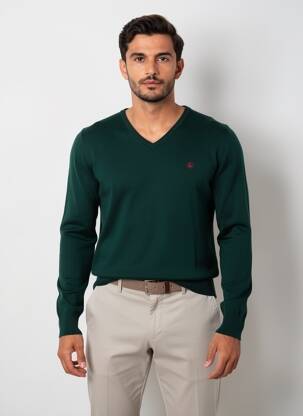 Pull col v manches longues vert EL GANSO homme
