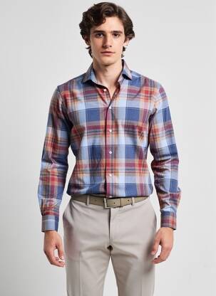 Chemise manches longues imprimé écossais bleu RECYCLED ART WORLD homme
